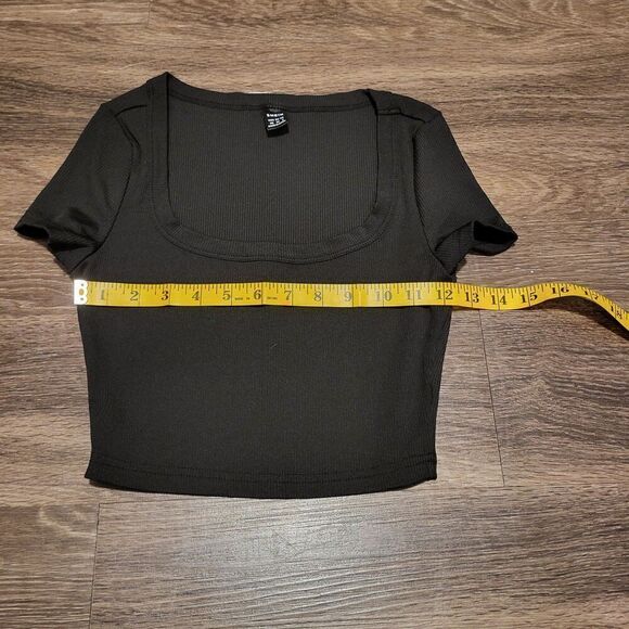 Shein Baby Doll Ribbed Crew Neck Cropped Black Tee Shirt Women's Size XS - Picture 3 of 5